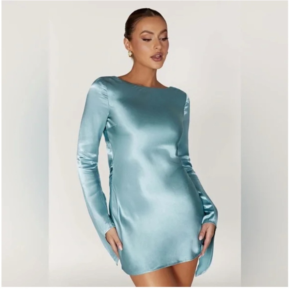 Meshki satin long sleeve mini dress